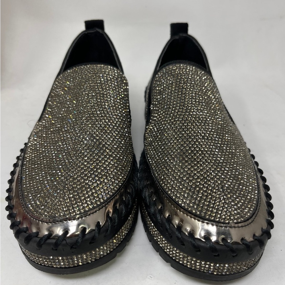 Muguan Rhinestone Platform Silver Slip on Womens Shoes SIZE 7.5